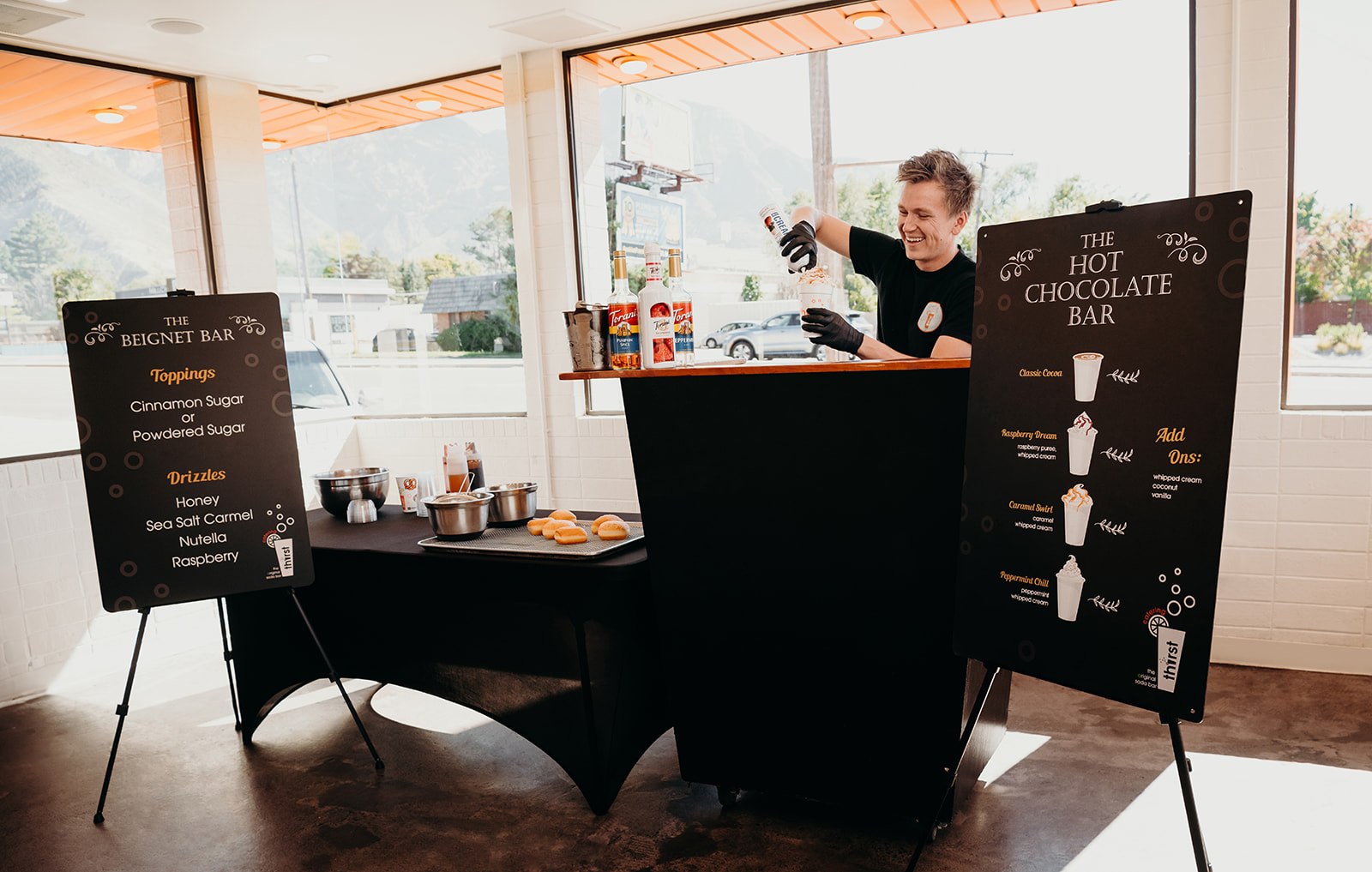 Thirst Hot Chocolate Bar and Beignet Bar set up together