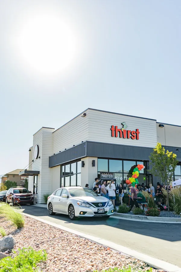 Line out the door and cars in the drive-thru at a Thirst grand opening